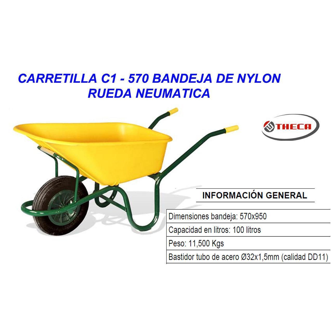 Carretilla c1-570 bandeja nylon amarilla 100 lt.r-neumat c1-570