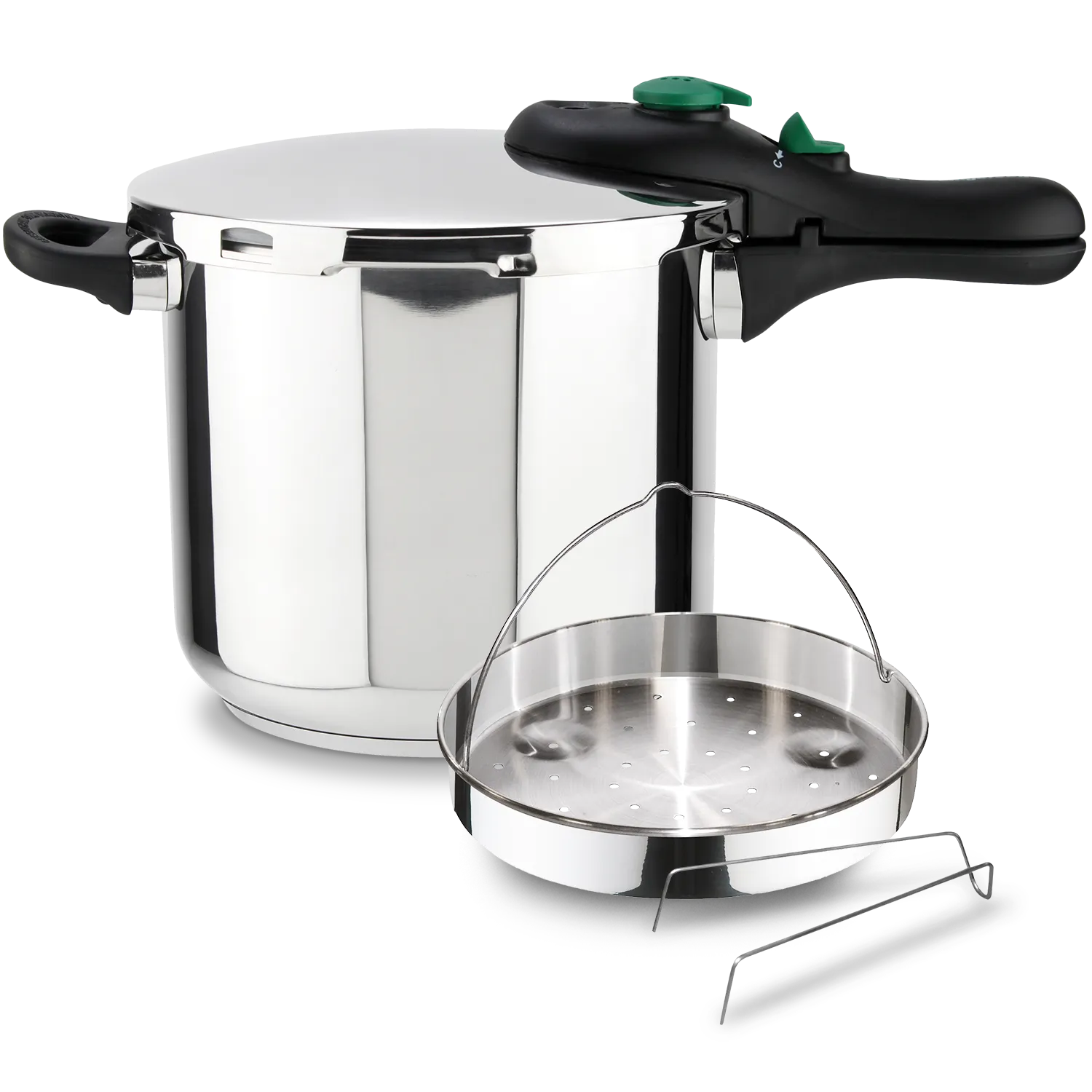 Magefesa DYNAMIC - Olla Express Rápida + Cestillo Vaporera, Acero Inoxidable 18/10, Eficiencia Energética, Todo tipo de cocinas, Inducción