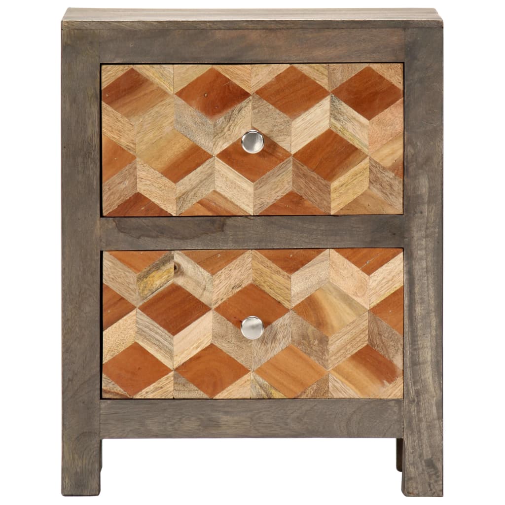 Vidaxl Mesita de Noche Madera Maciza de Mango Gris 40x30x50 Cm