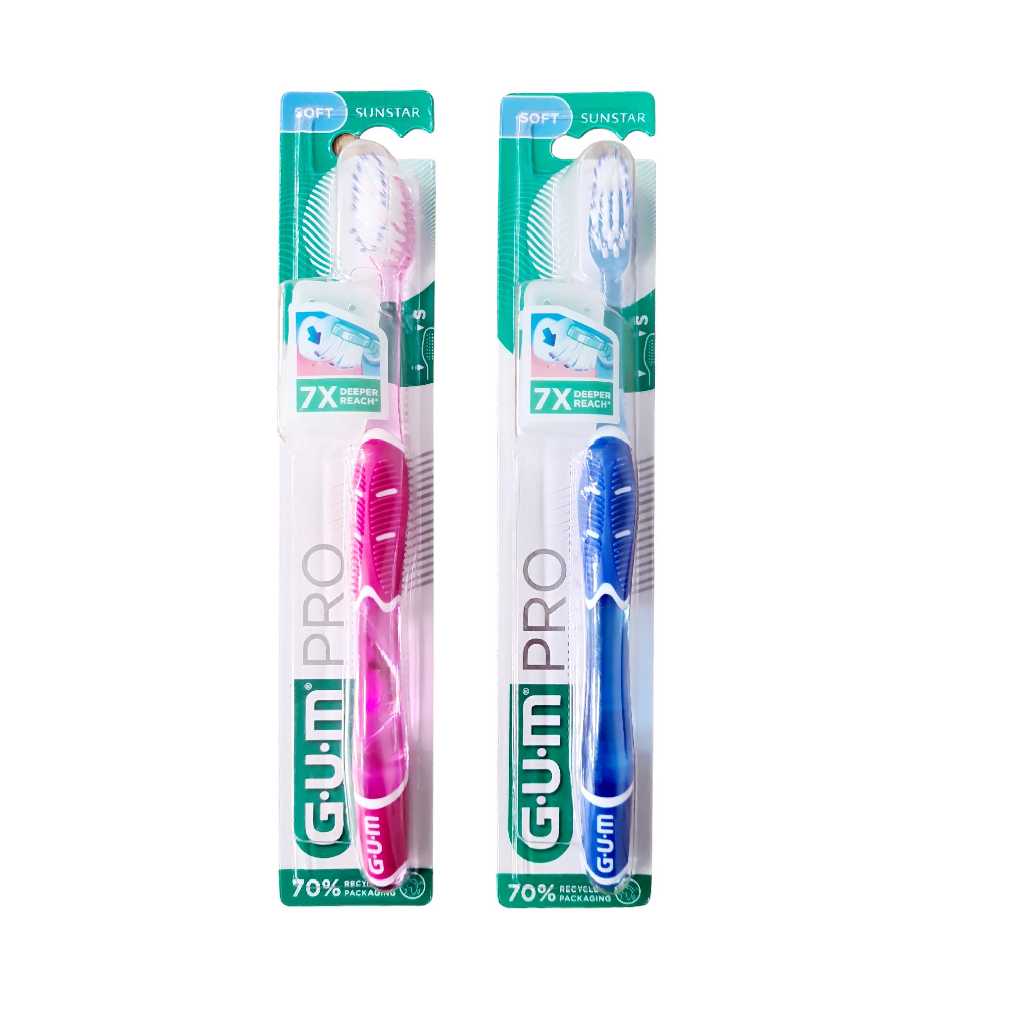 Cepillo de Dientes Manual Sunstar Gum Technique PRO - Limpieza Profesional y Suave de Placa - Cabezal Compacto - Filamentos Suaves - Pack de 2