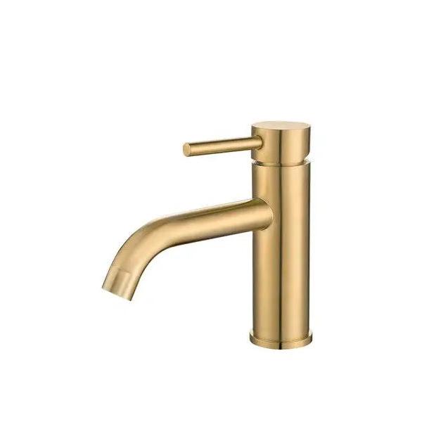 VALAZ Jabalón Grifo de lavabo redondo monomando fabricado en latón de color dorado cepillado