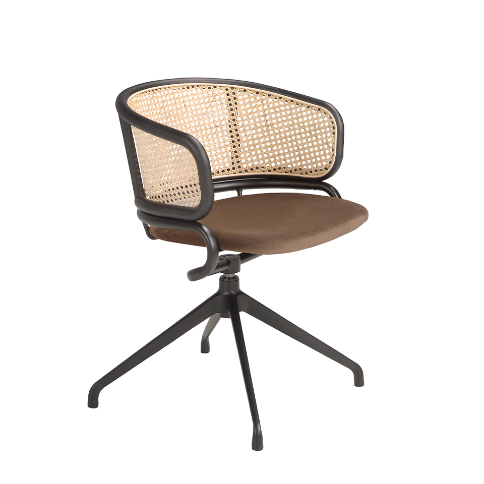 ANGEL CERDÁ 4129C Silla giratoria terciopelo marrón y rattan , Marrón , Tela aterciopelada , 56 x 53 x 74