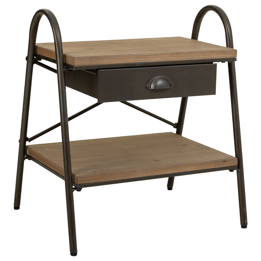 Wonderlust Deco - Mesita de madera y metal marrón 52x42x60h cm Marrón 52x42x60