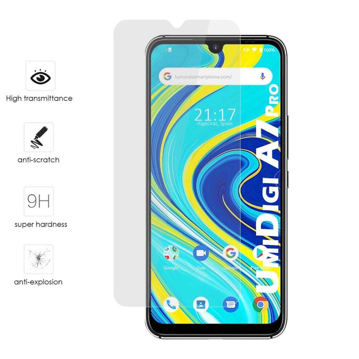Tumundosmartphone Protector Cristal Templado para Umidigi A7 Pro Vidrio