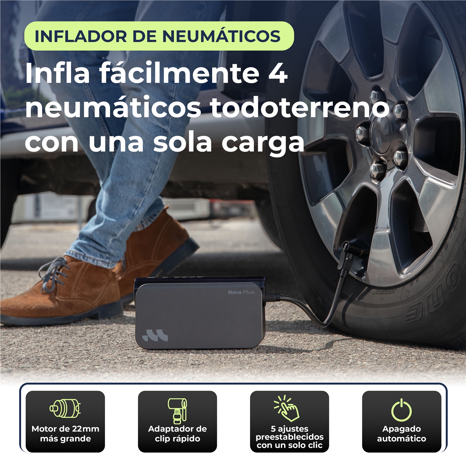 Woowind Bora Plus arrancador 3 en 1, compresor de aire y batería externa, negro
