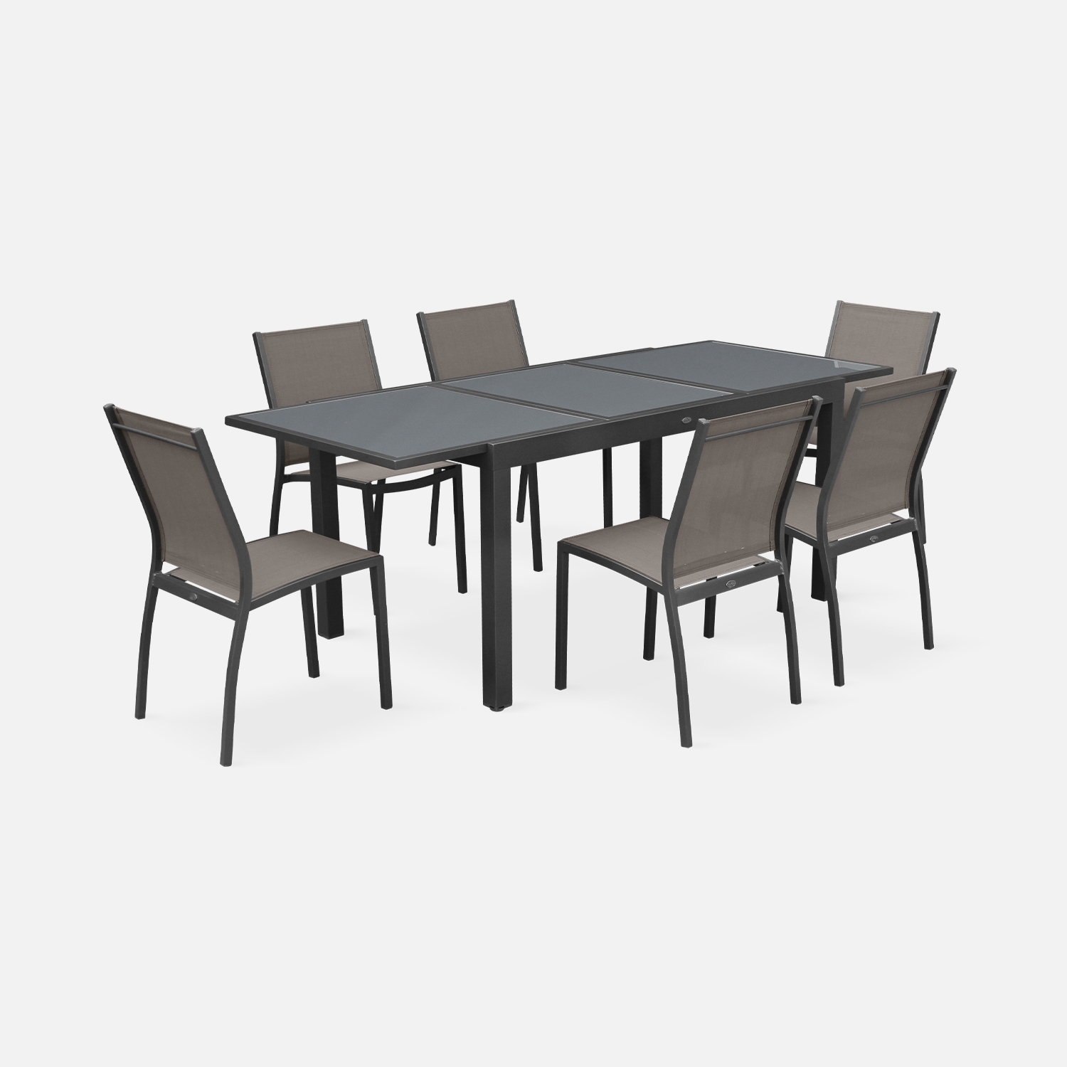 sweeek - Mesa de jardín extensible de aluminio con 6 sillas , Orlando , 210x90x75