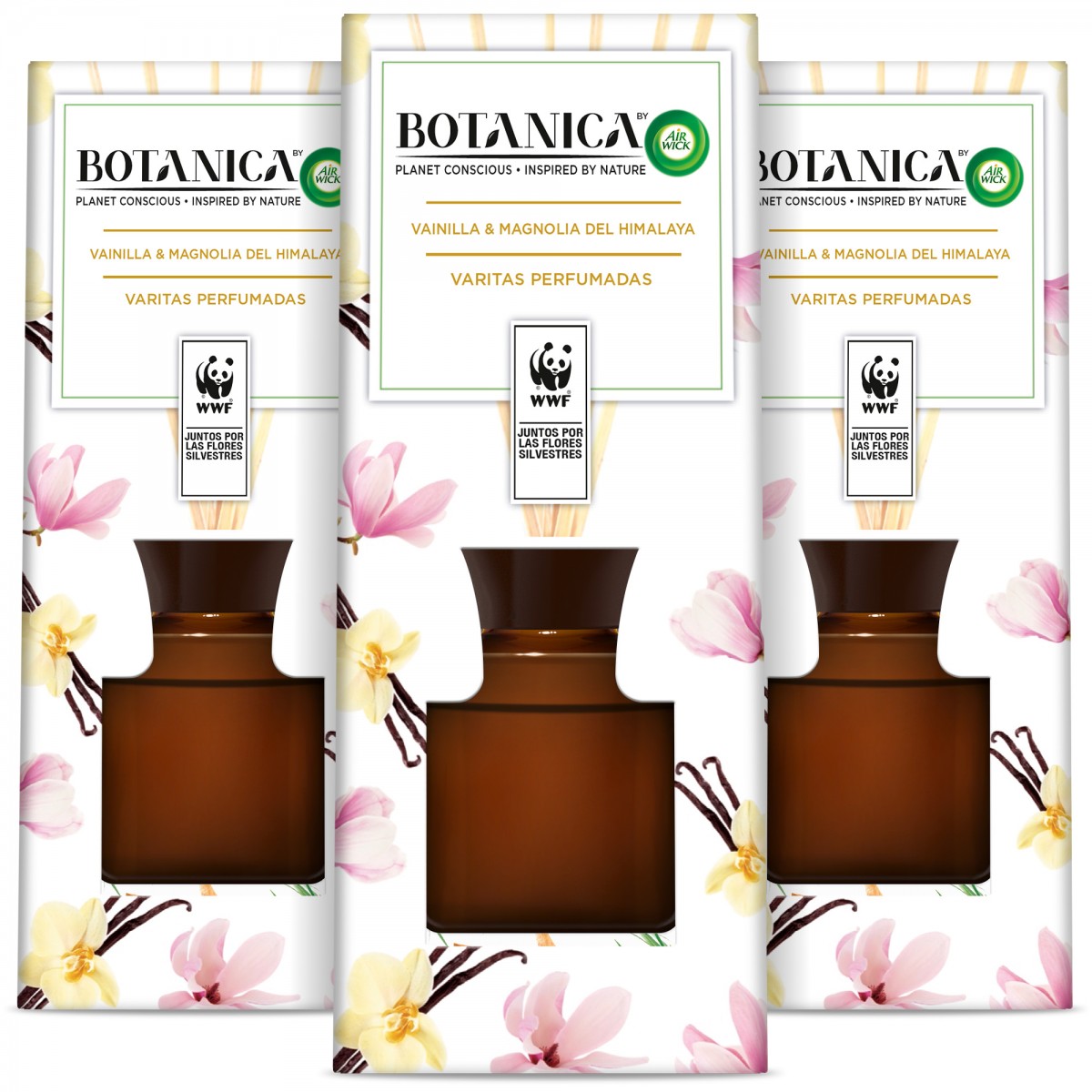 Air Wick - Botanica by Air Wick Pack x3 Varitas perfumadas, aroma Vainilla y Magnolia del Himalaya - 80ml