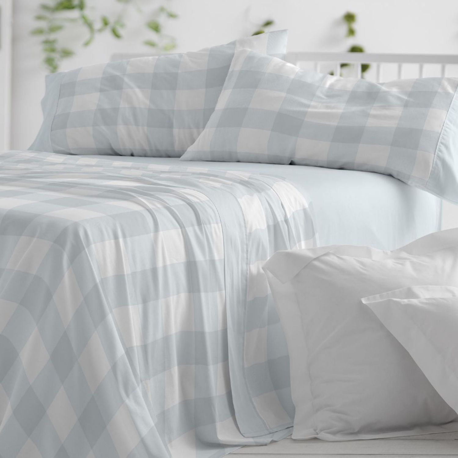 Juego Sábanas BURRITO BLANCO 50% Algodón Diseño Geométrico Azul - Tacto Suave, Fácil Planchado, Alta Durabilidad - Cama 90-200cm