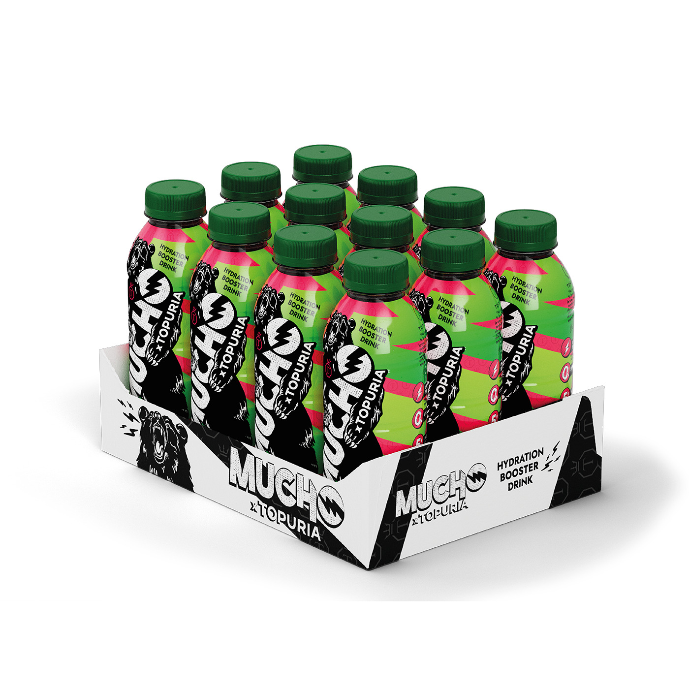 Mucho x Topuria: Bebida Hidratante Pack 12 Botellas de 500 ml. 4 Sabores Disponibles: Cherry KO - Watermelon Champ - Mango Chao - Apple Clutch