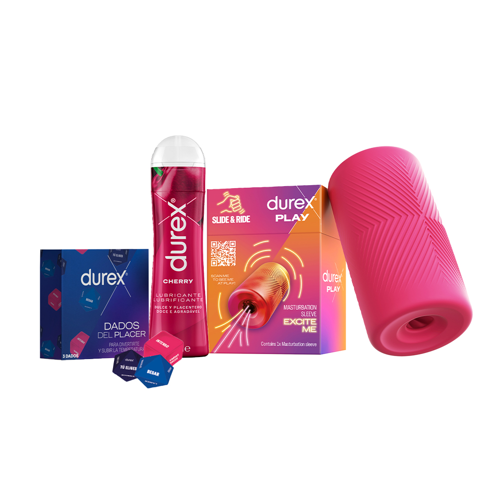 Durex Pack - Masturbador SLIDE & RIDE, elástico, suave flexible y  texturizado con estrías, fácil de limpiar y reutilizable + Gel lubricante  Sabor Cereza + Dados de placer | Miravia