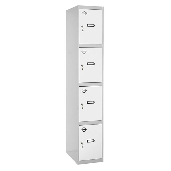 SimonRack Taquilla Vestuario Metálica, 4 Puertas, Incluye Llave, 1800x400x500 mm, Gris/Blanco - Simonlocker