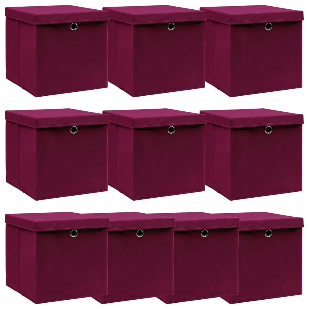 vidaXL Cajas de Almacenaje con Tapas Cofres Plegables 10 uds Tela Color Rojo oscuro ,  Azul bebé ,  Amarillo y mas