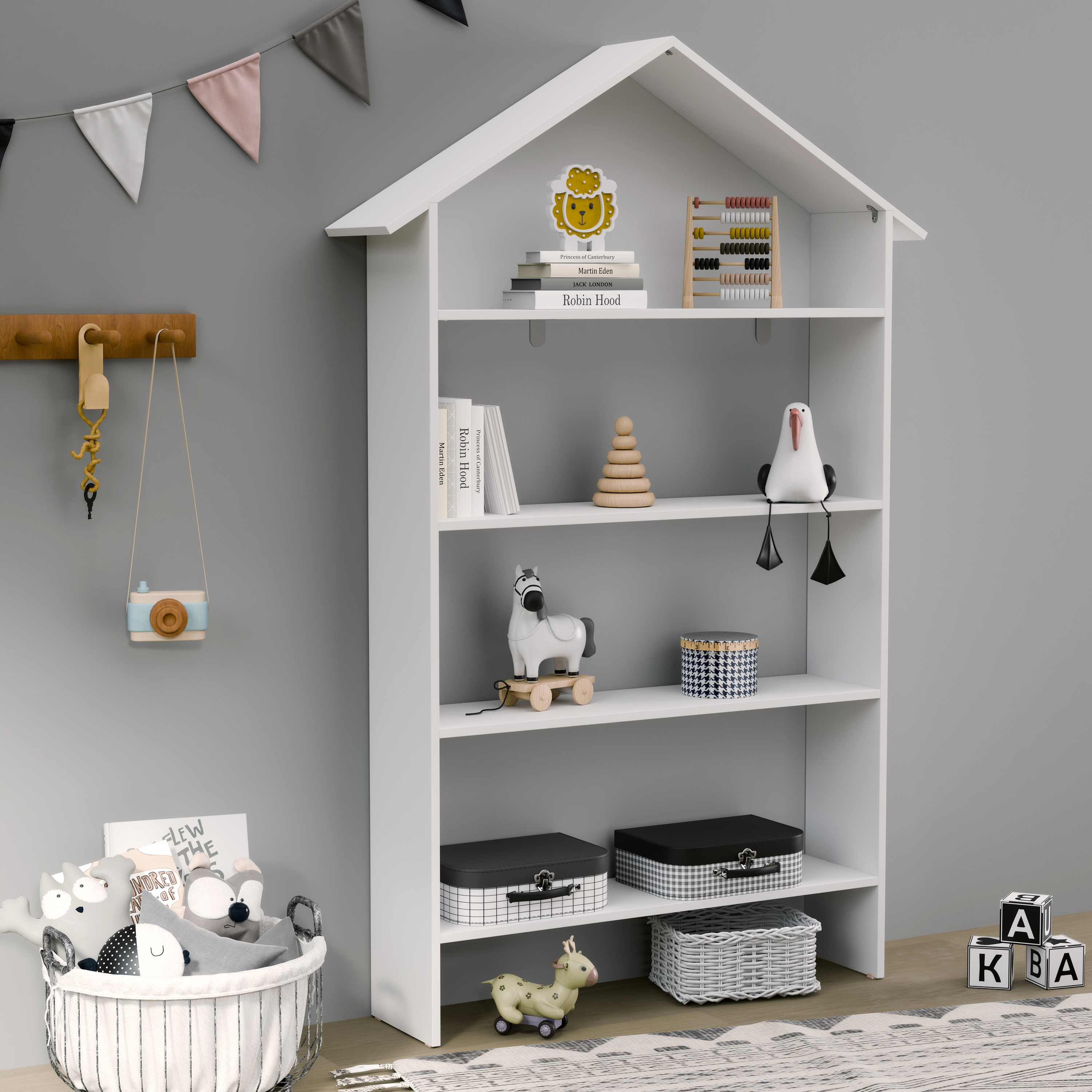 Holzregal stehend | platzsparendes Kinder Regal | Maße: H. 160 x B. 103 x T. 23 cm | Aufbewahrungsregal | Bücherregal | Standregal - Malusa