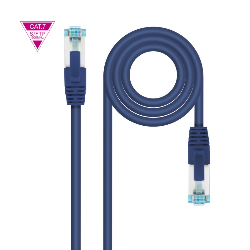 Nanocable - Cable de Red Cat.7 600MHZ LSZH SFTP PIMF AWG26, Azul, 25 cm 10.20.1700-L25-BL