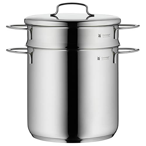 WMF Olla Baja con Tapa y Cesto de Vapor de Acero Inoxidable para Cocinar Al Vapor de Forma Saludable
