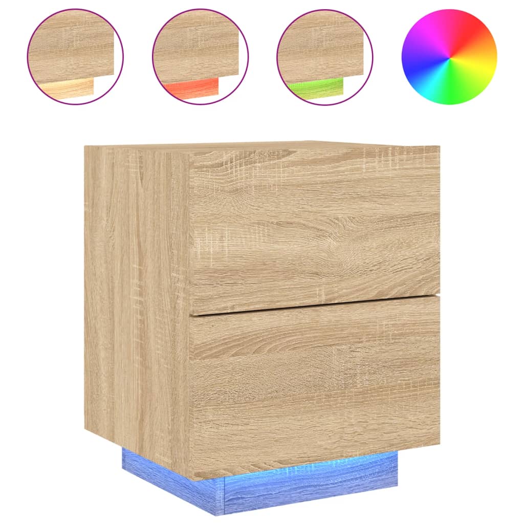 Vidaxl Mesita de Noche con Luces LED Madera de Ingeniería Blanco