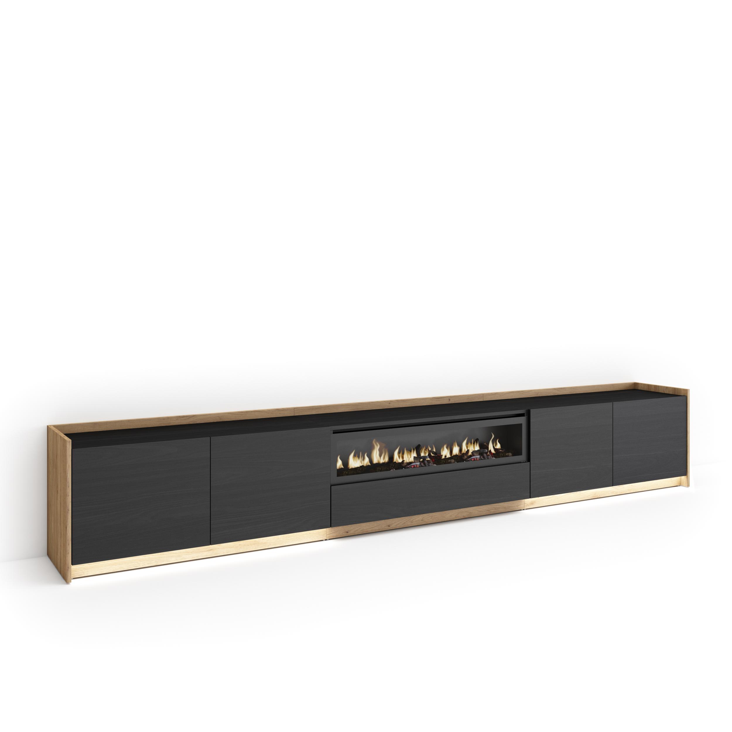 Mueble TV, Televisión, 310x37x50cm, Para TV hasta 80", Chimenea eléctrica, LED