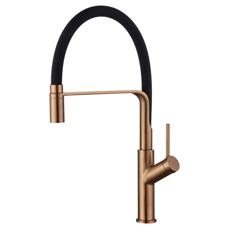 Imex Sena GCE022/ORC grifo de cocina monomando con caño flexible acabado negro mate y oro rosa cepillado