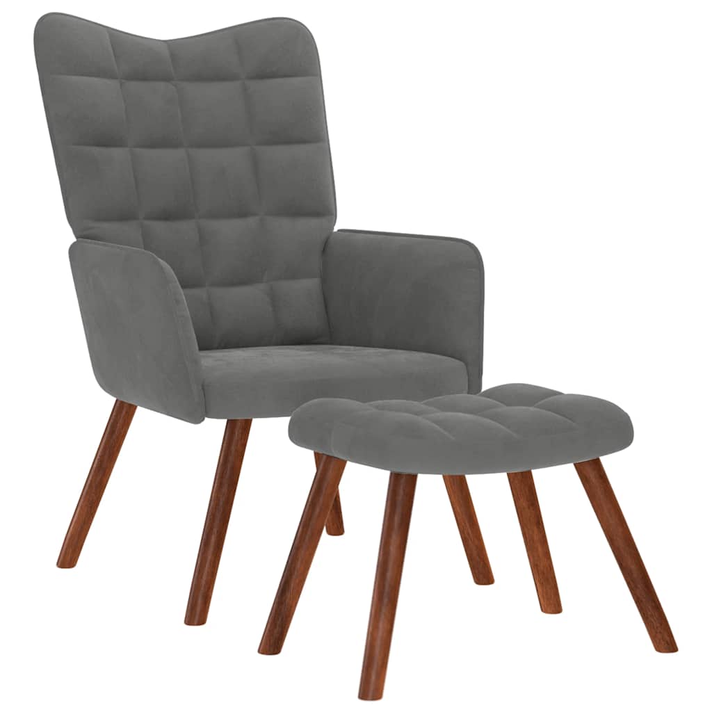 vidaXL Sillón relajante con taburete de terciopelo gris oscuro