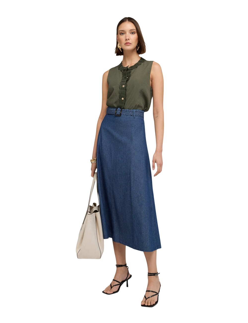 Motivi - Falda de paneles en chambray