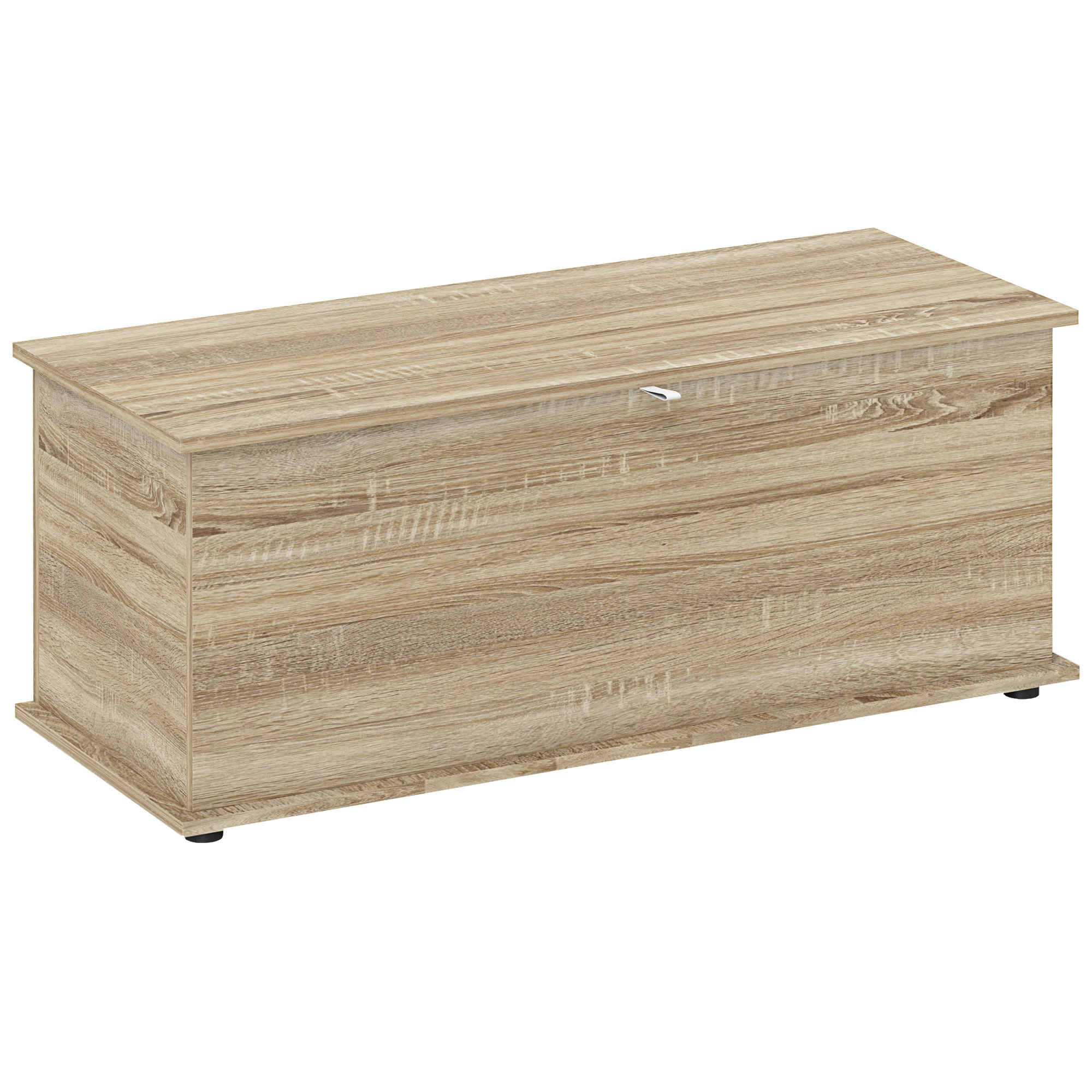 HOMCOM Baúl de Almacenaje, Banco de Almacenaje con Bisagra de Seguridad, Estilo Moderno, para Pasillo, Dormitorio, Salón, 100x40x40 cm, Roble