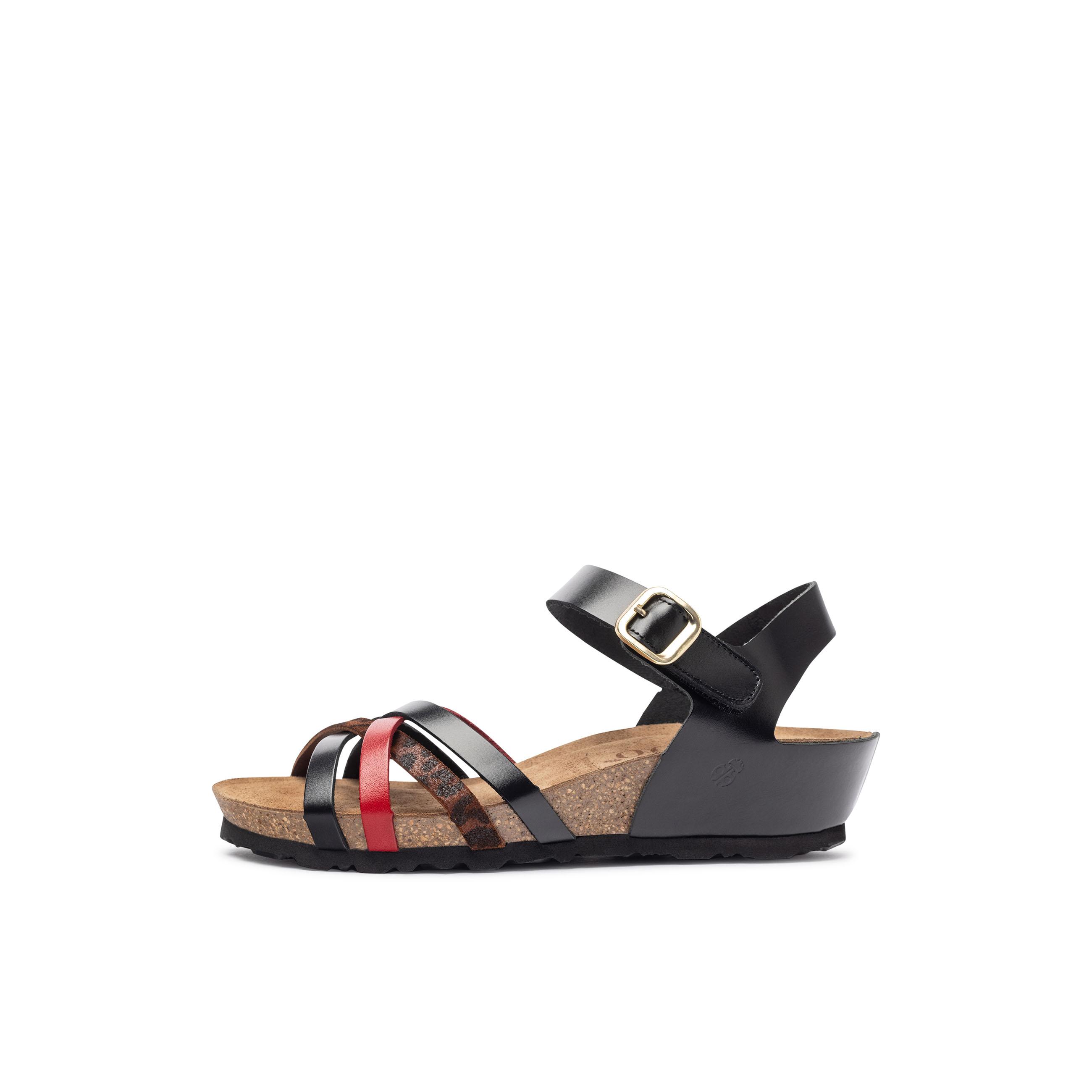 YOKONO Sandalia cuña MONACO-245 ROJO | Zapatos mujer Primavera-Verano | Piel vacuna  Vaq/leo | 3 CM