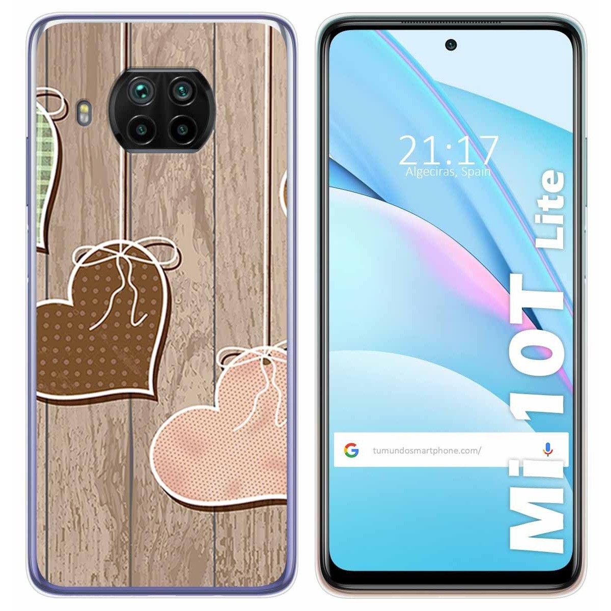 Tumundosmartphone Funda Gel Tpu para Xiaomi Mi 10T Lite diseño Corazones Madera Dibujos
