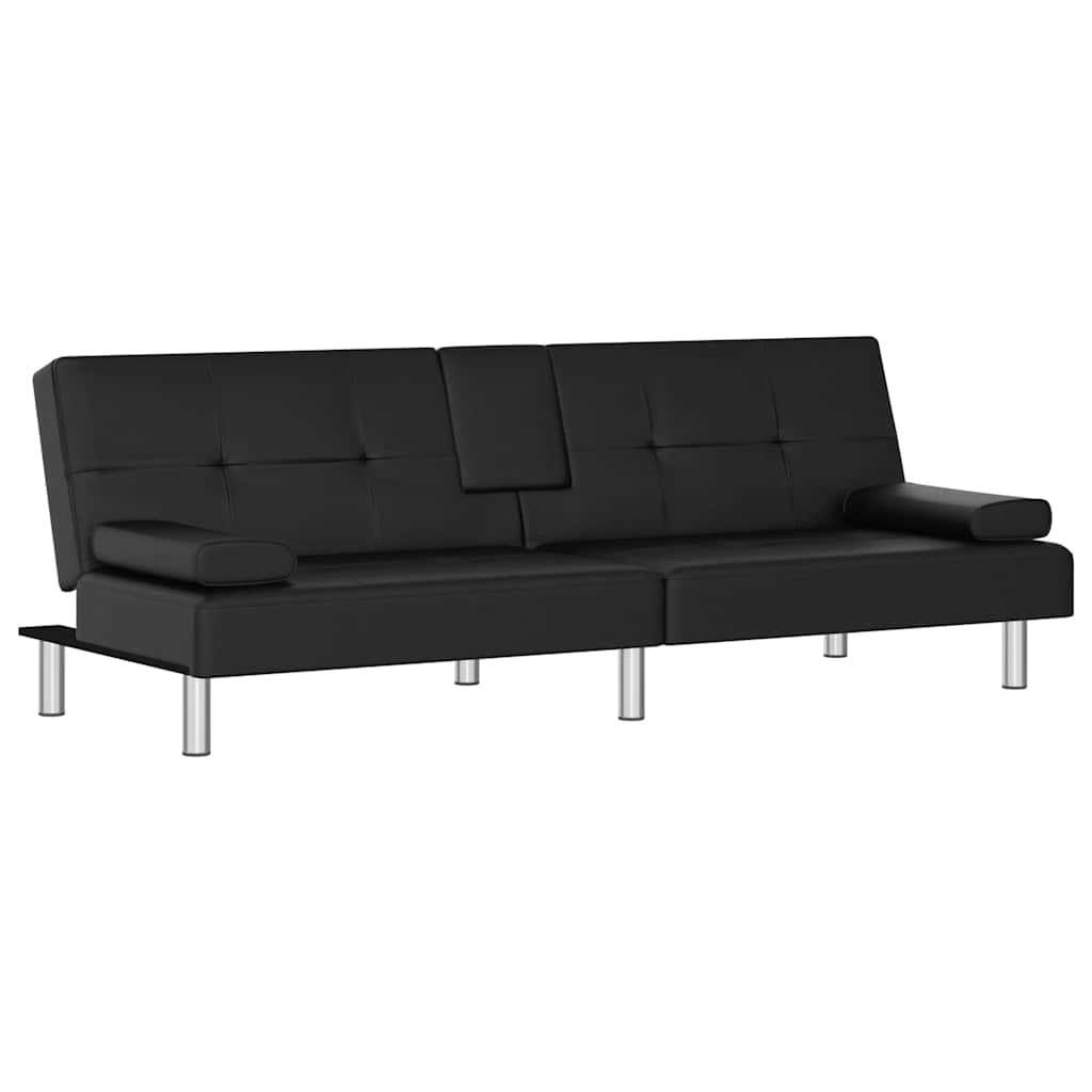 vidaXL Sofá cama con portavasos cuero sintético negro