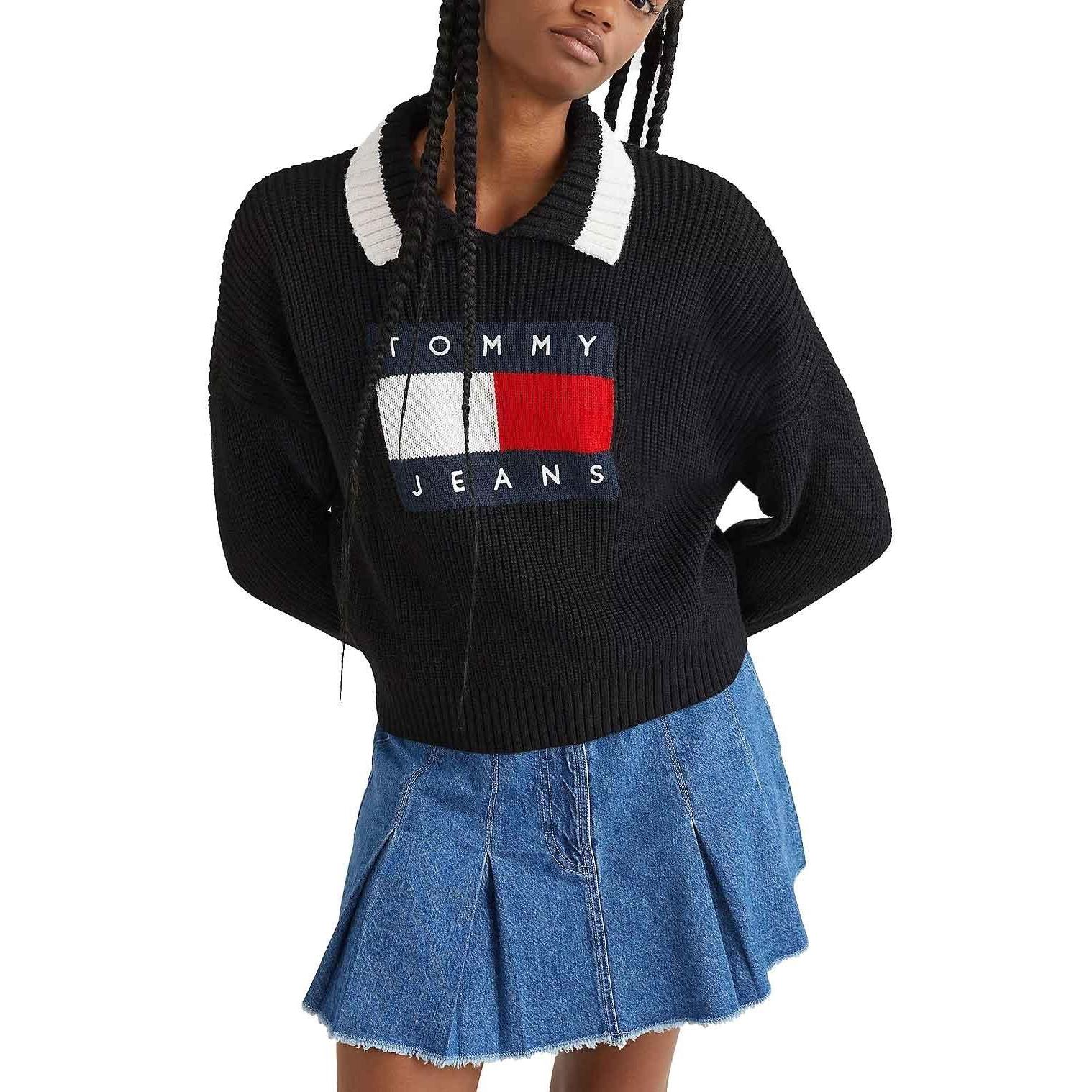 Tommy Jeans - Jersey Tommy Jeans Cuello Solapa para Mujer Negra