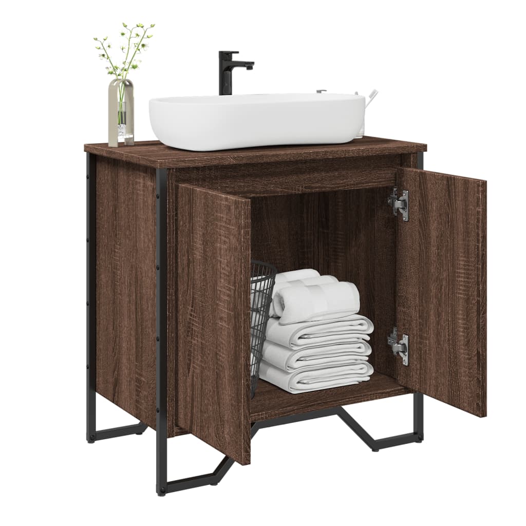 vidaXL Armario lavabo baño madera ingeniería 60x35x60 cm en color Marrón roble/Negro/Roble ahumado y más | almacenamiento funcional diseño moderno para baño dormitorio sala