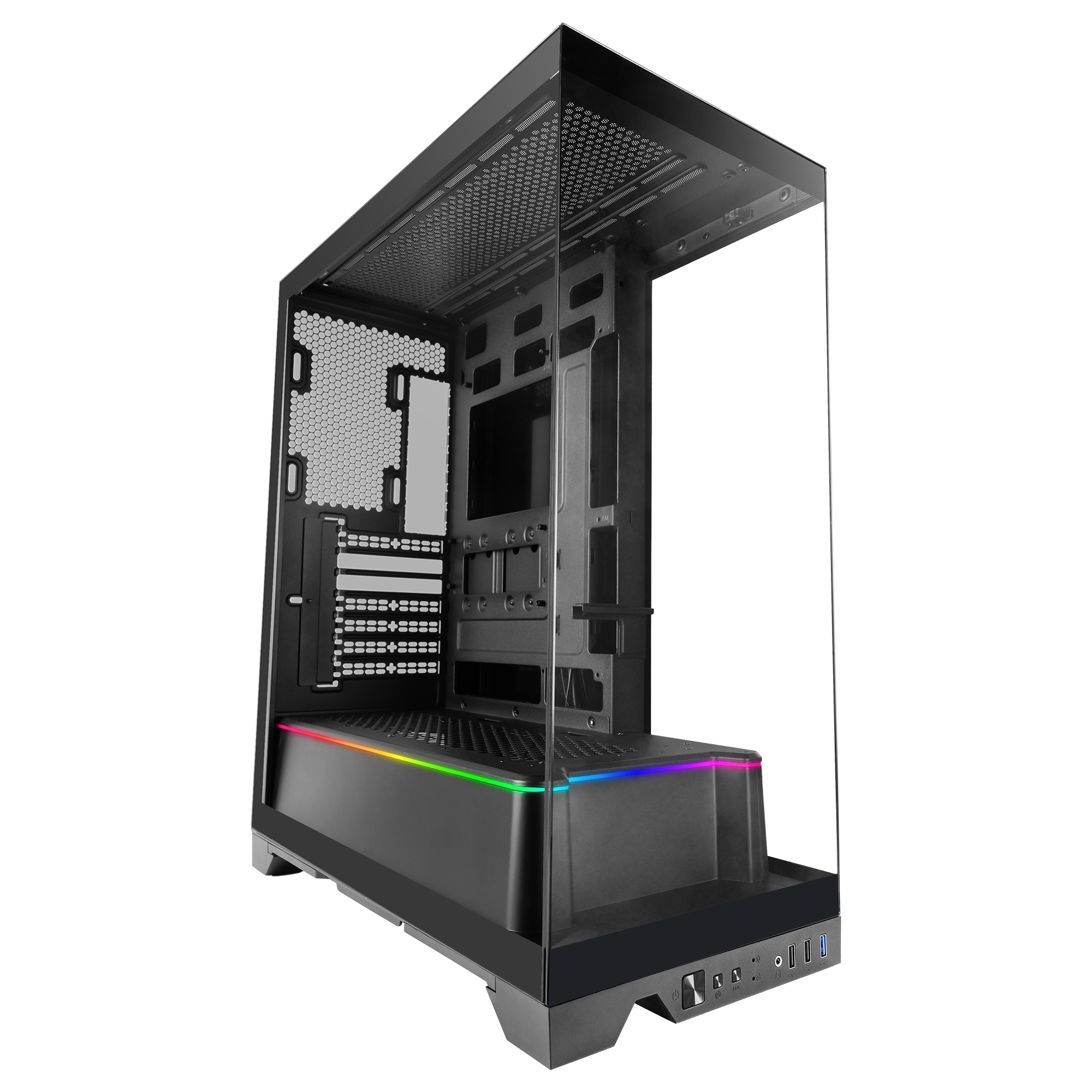Mars Gaming MC-PRISMA, Caja Gaming ATX, Triple Cristal Templado Continuo Sin Marcos, Iluminación ARGB Lateral y Frontal, Diseño de Doble Cámara, Soporte de Refrigeración Líquida hasta 360mm, Negro o Blanco