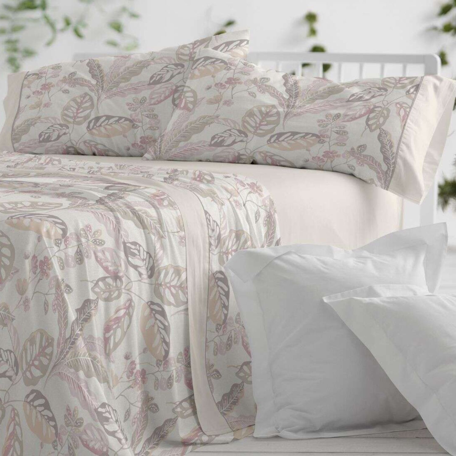 Juego Sábanas BURRITO BLANCO 50% Algodón Diseño Tropical Lavanda - Tacto Suave, Fácil Planchado, Alta Durabilidad - Cama 90-200cm