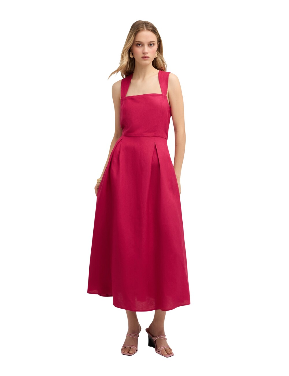 Motivi - Vestido con escote cuadrado en mezcla de lino
