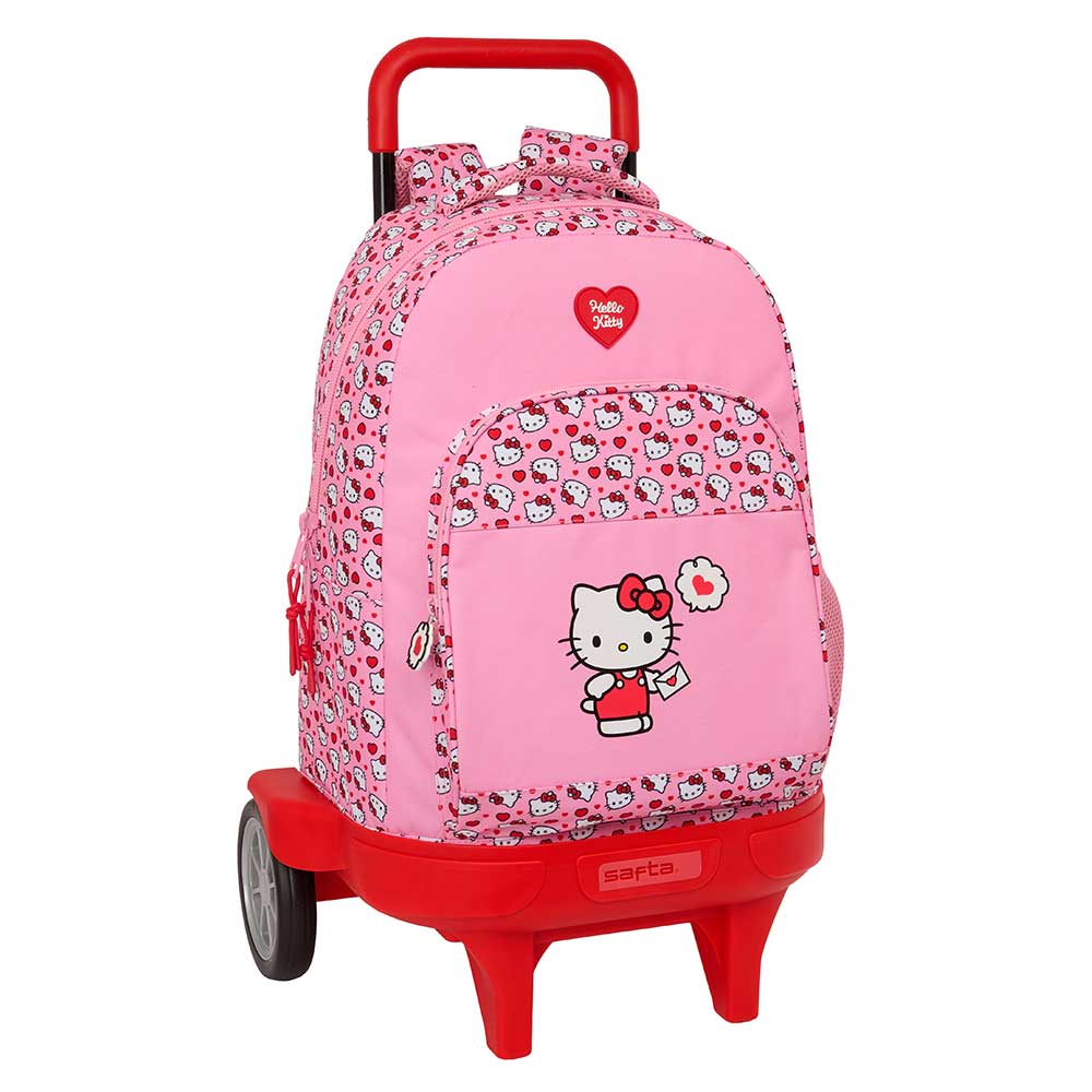 SAFTA | Mochilas Escolares Hello Kitty Adaptables a Carro Ergonómicas y Acolchadas, Compartimento Principal con Cremallera, Tarjeta Identificación, Asa Superior, Infantil Vuelta al Cole, Rosa, Forrada