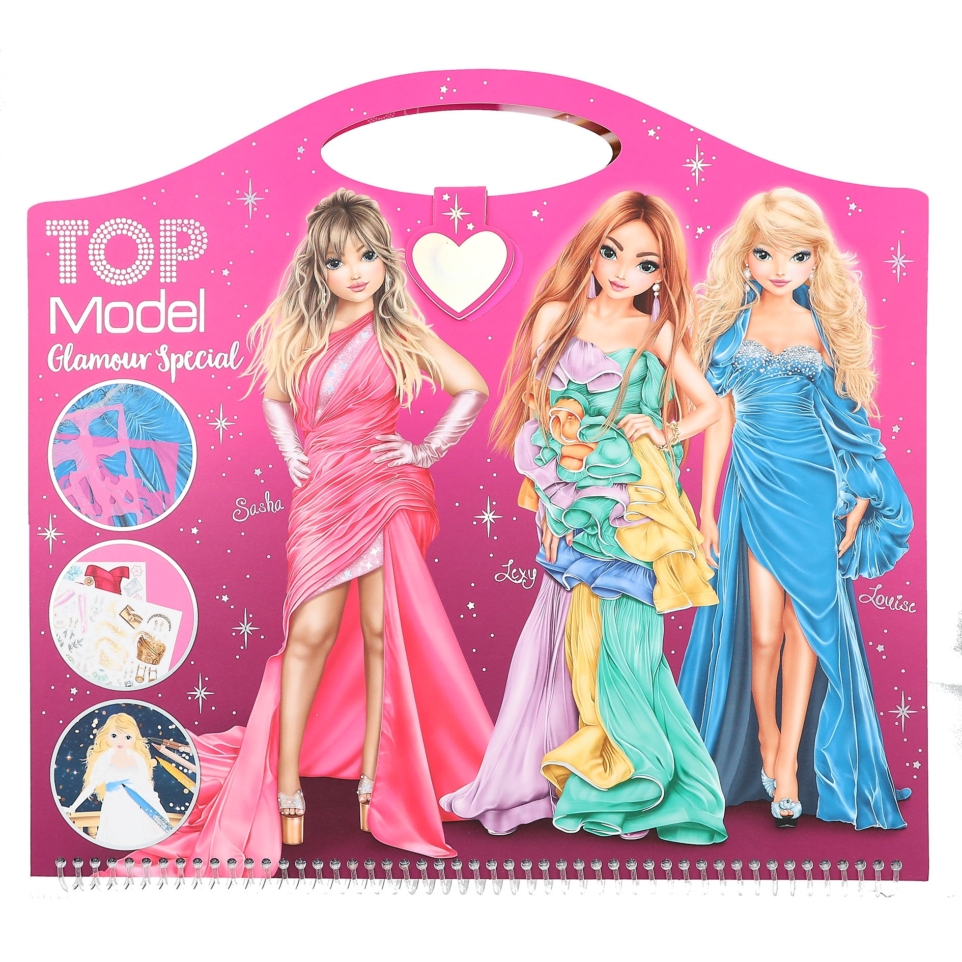 TOPMODEL CUADERNO MALETIN PARA COLOREAR CREATE YOUR GLAMOUR SPECIAL. PLANTILLAS, TELA, STIKERS.