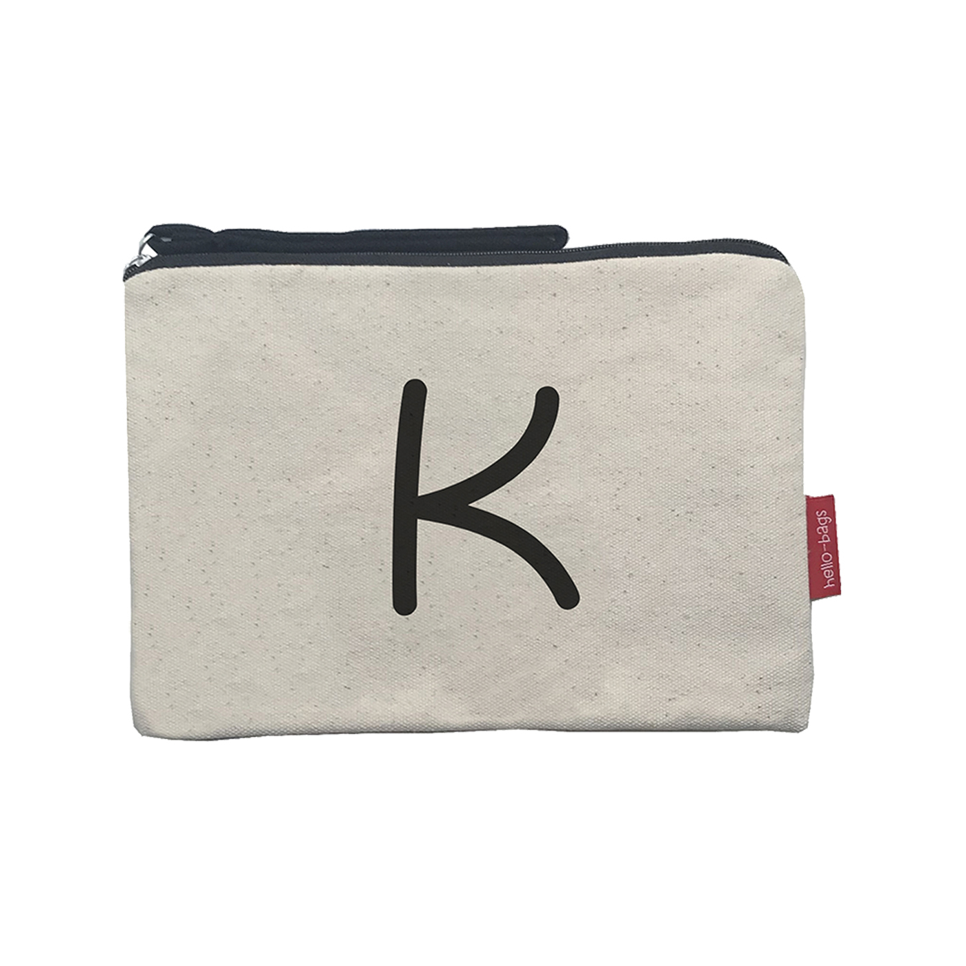 Hello-Bags. Bolso Neceser / Cartera de Mano con cremallera y forro interior. Exterior: Algodón 100%. Incluye sobre kraft de regalo. Modelo K. Color: Crudo / Negro. 23x15,5 cm.