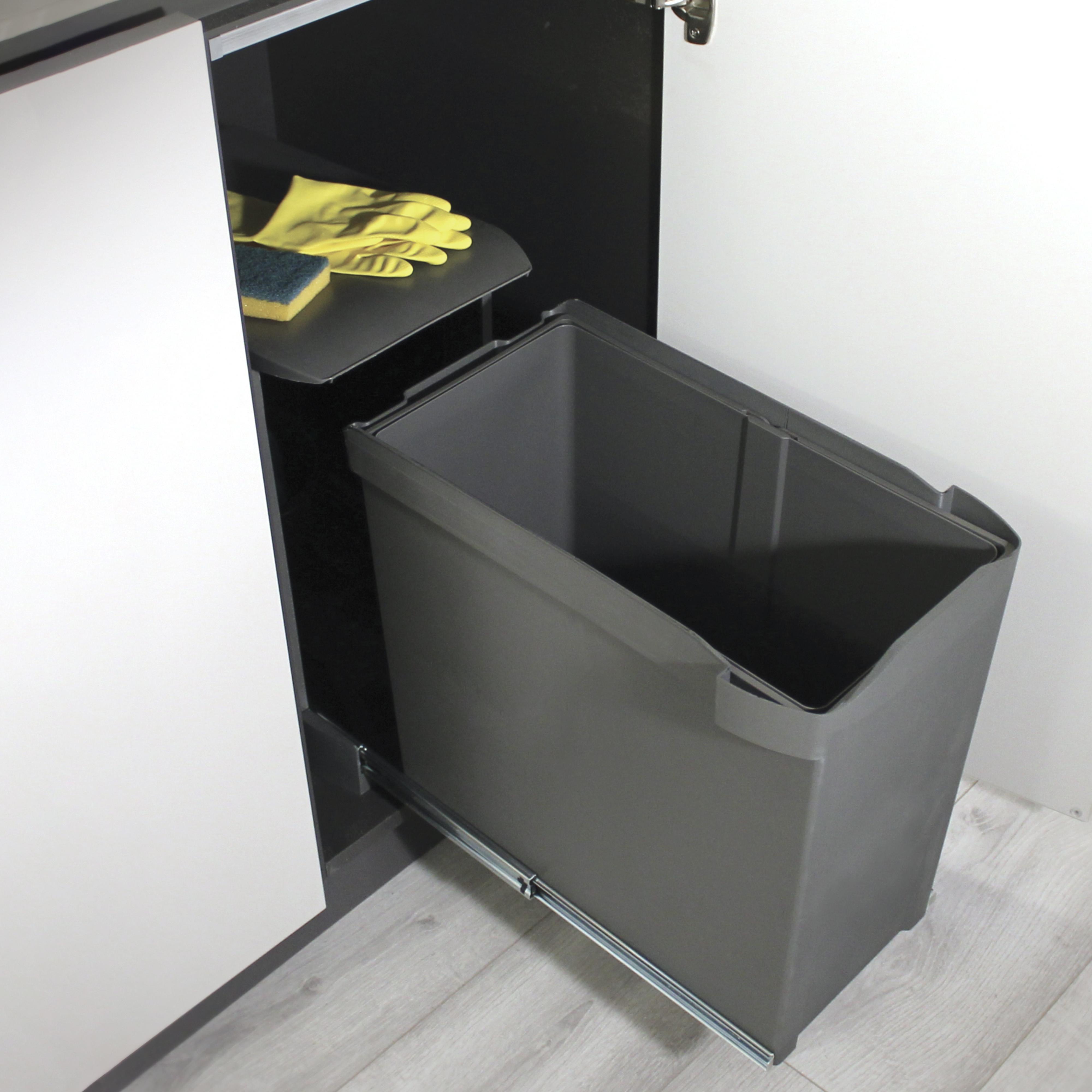 Contenedores de reciclaje para cocina, 1 x 30l, fijación inferior y extracción automática, acero y plástico, gris antracita