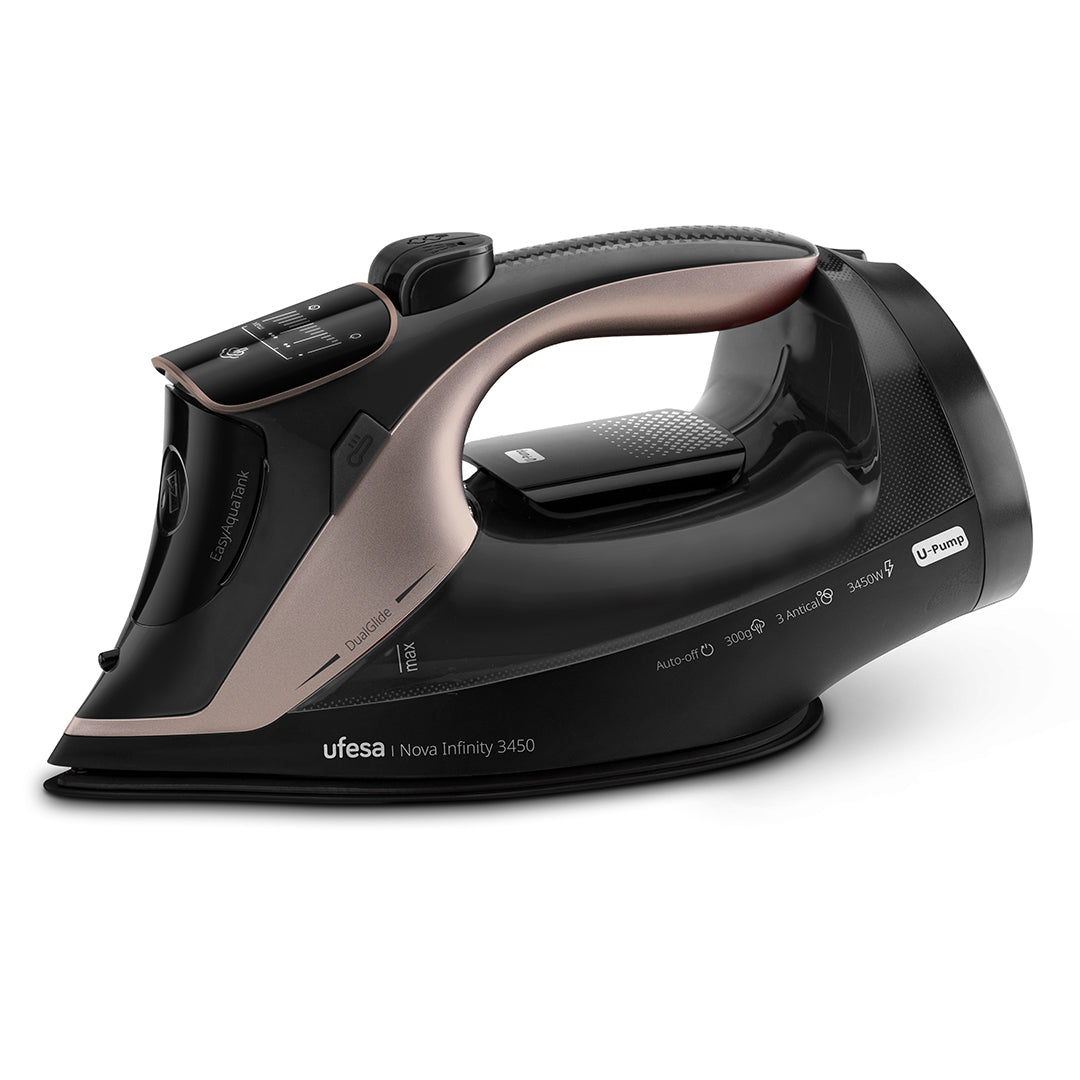 Ufesa - Plancha de vapor Nova Infinity 3450W con golpe de vapor 300 g y vapor continuo 70 g/min para planchado rápido y eficaz en ropa, tejidos rebeldes y uso vertical