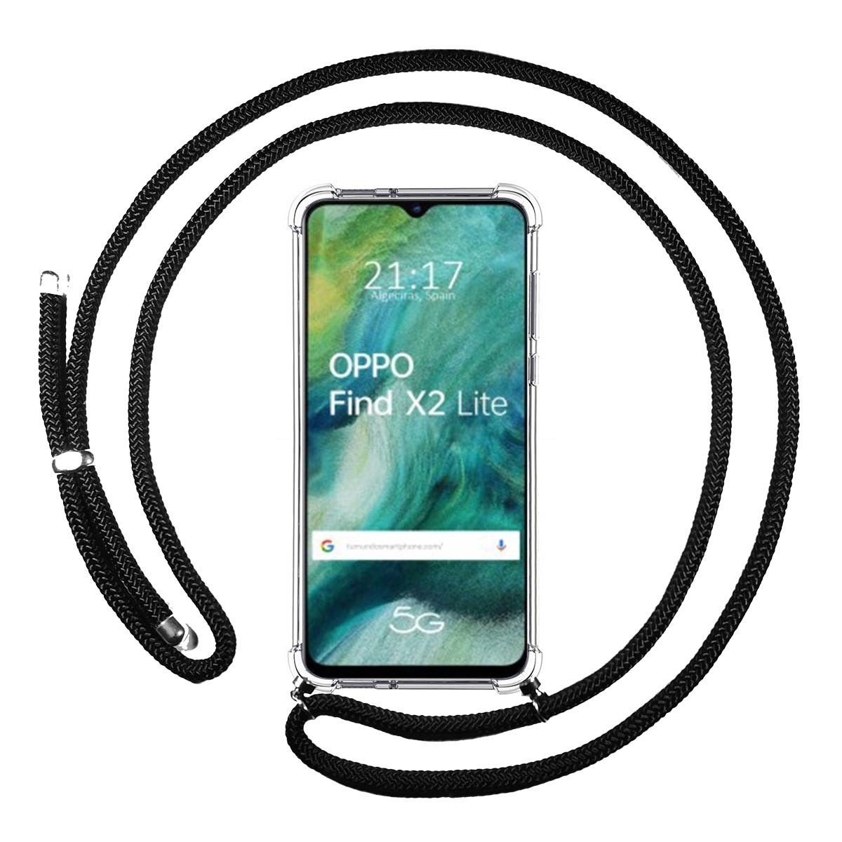 Tumundosmartphone Funda Colgante Transparente para Oppo Find X2 Lite con Cordon Negro