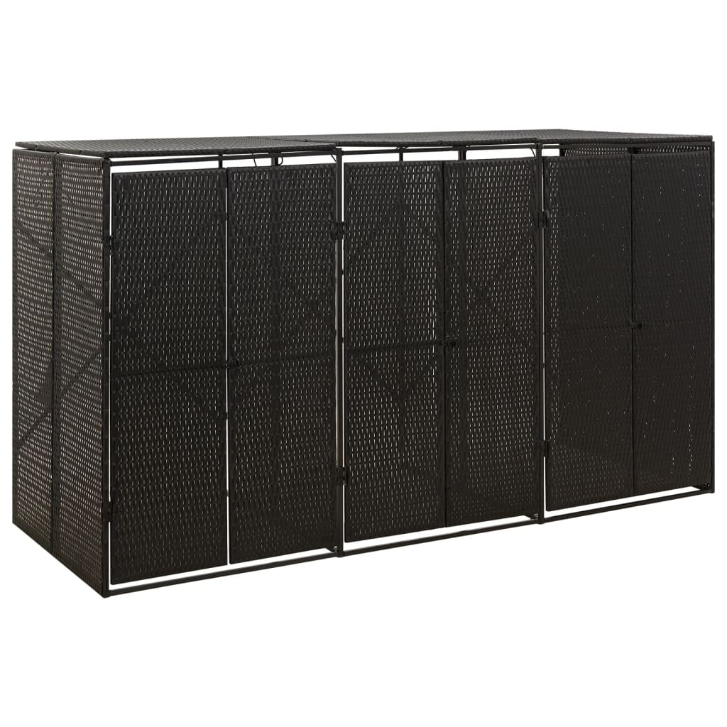 vidaXL Cobertizo para 3 contenedores de basura ratán PE 207x80x117 cm