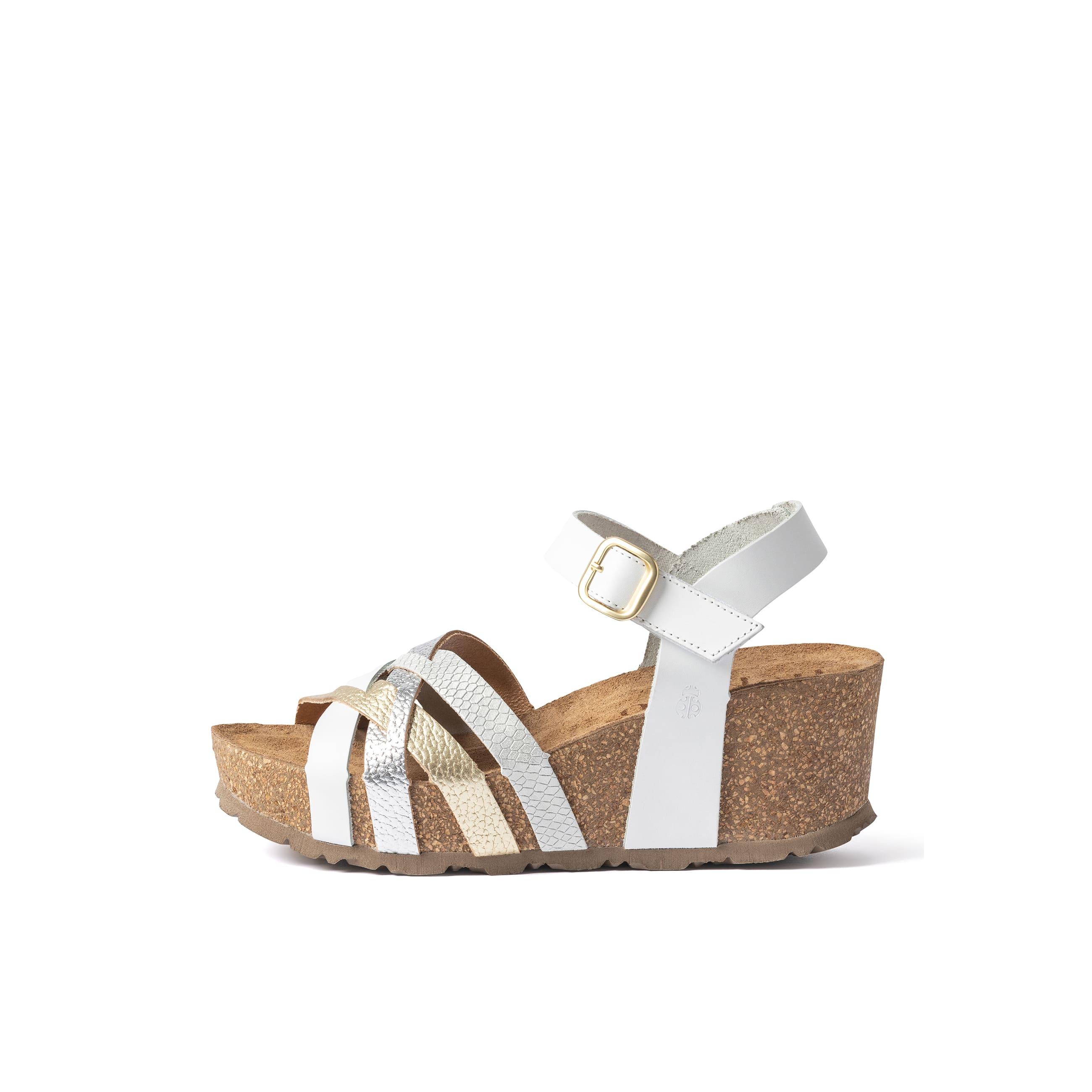 YOKONO Sandalia cuña BARI-264 DORADO | Zapatos mujer Primavera-Verano | Piel vacuna  Napa/perla | 6 CM