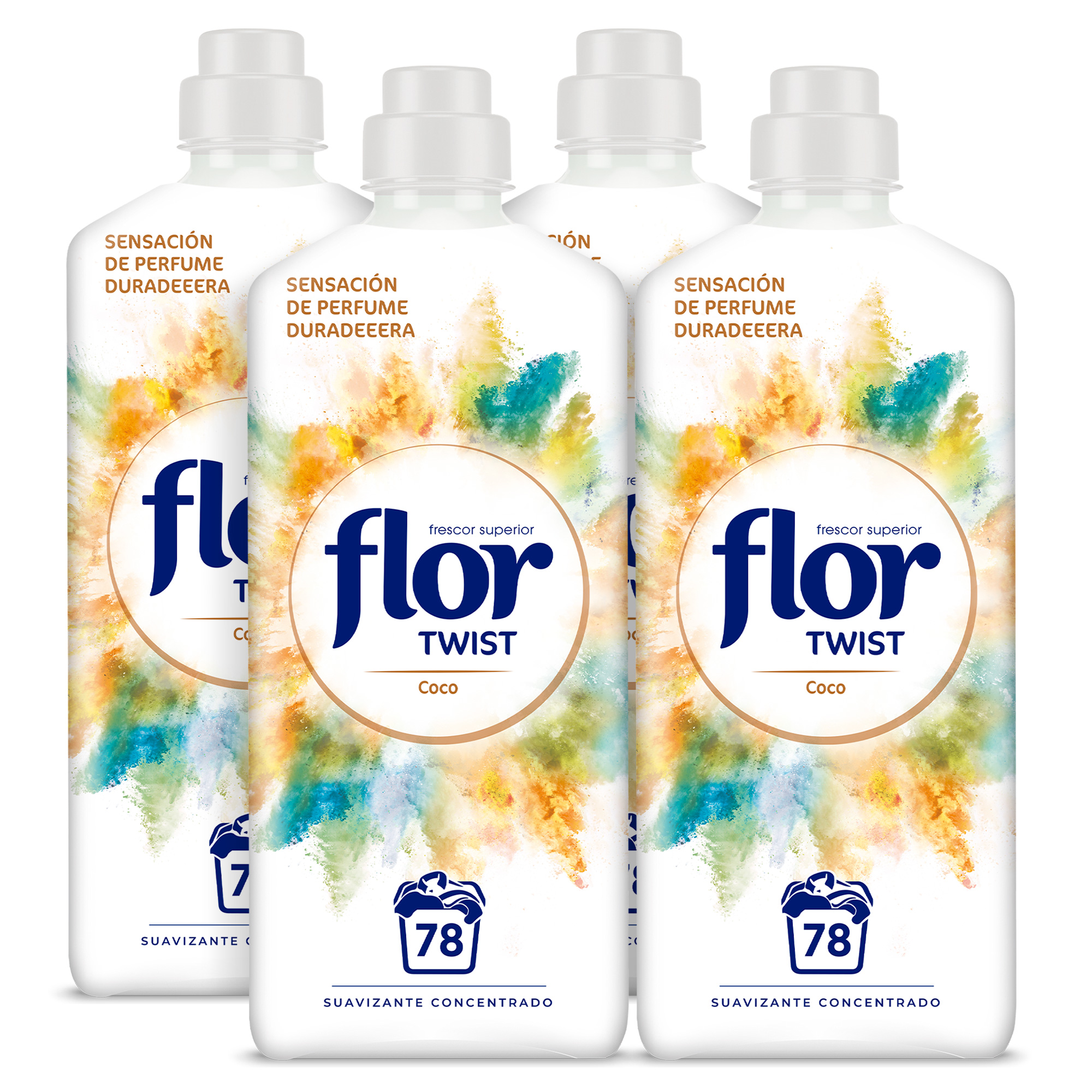 Flor - Flor Twist Coco Suavizante Concentrado para la ropa 312 lavados (4 botellas de 78 lavados)