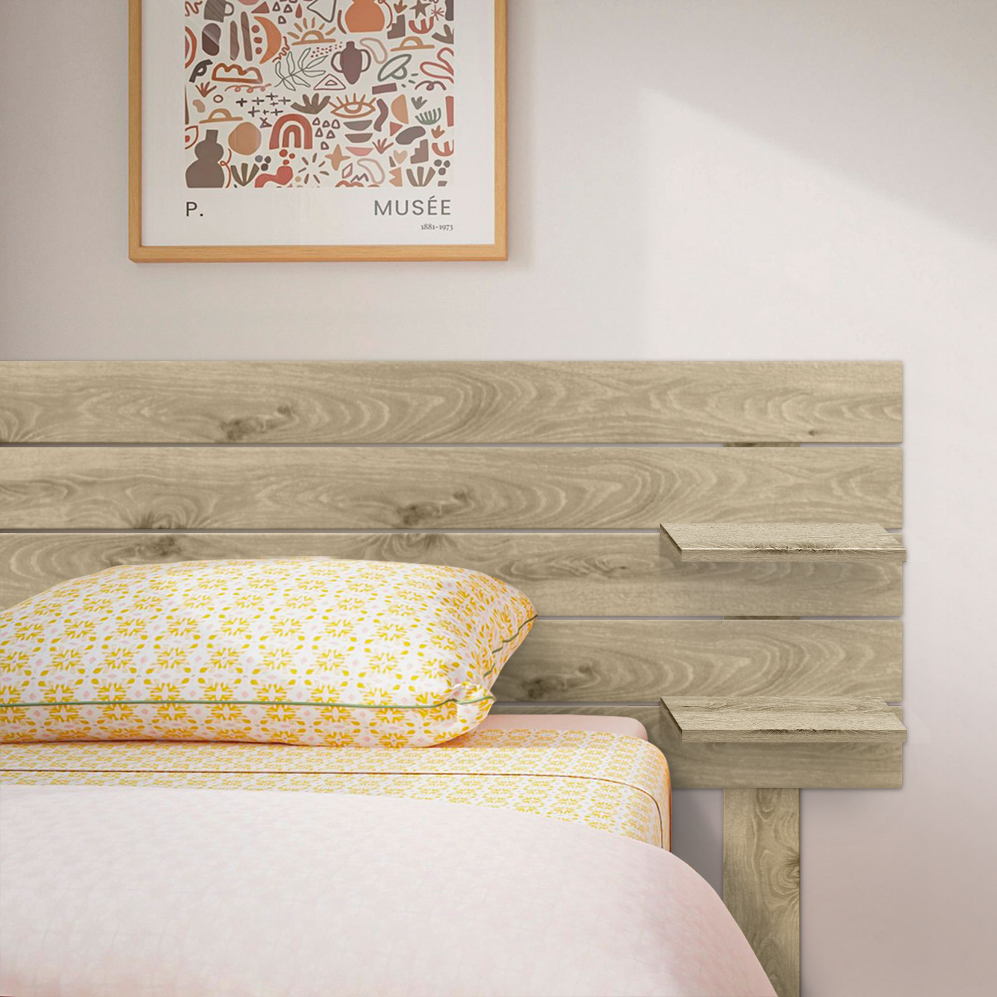 Cabecero con Estantes de Madera reciclada DM Colgante Pared Estilo Palet Horizontal con Patas