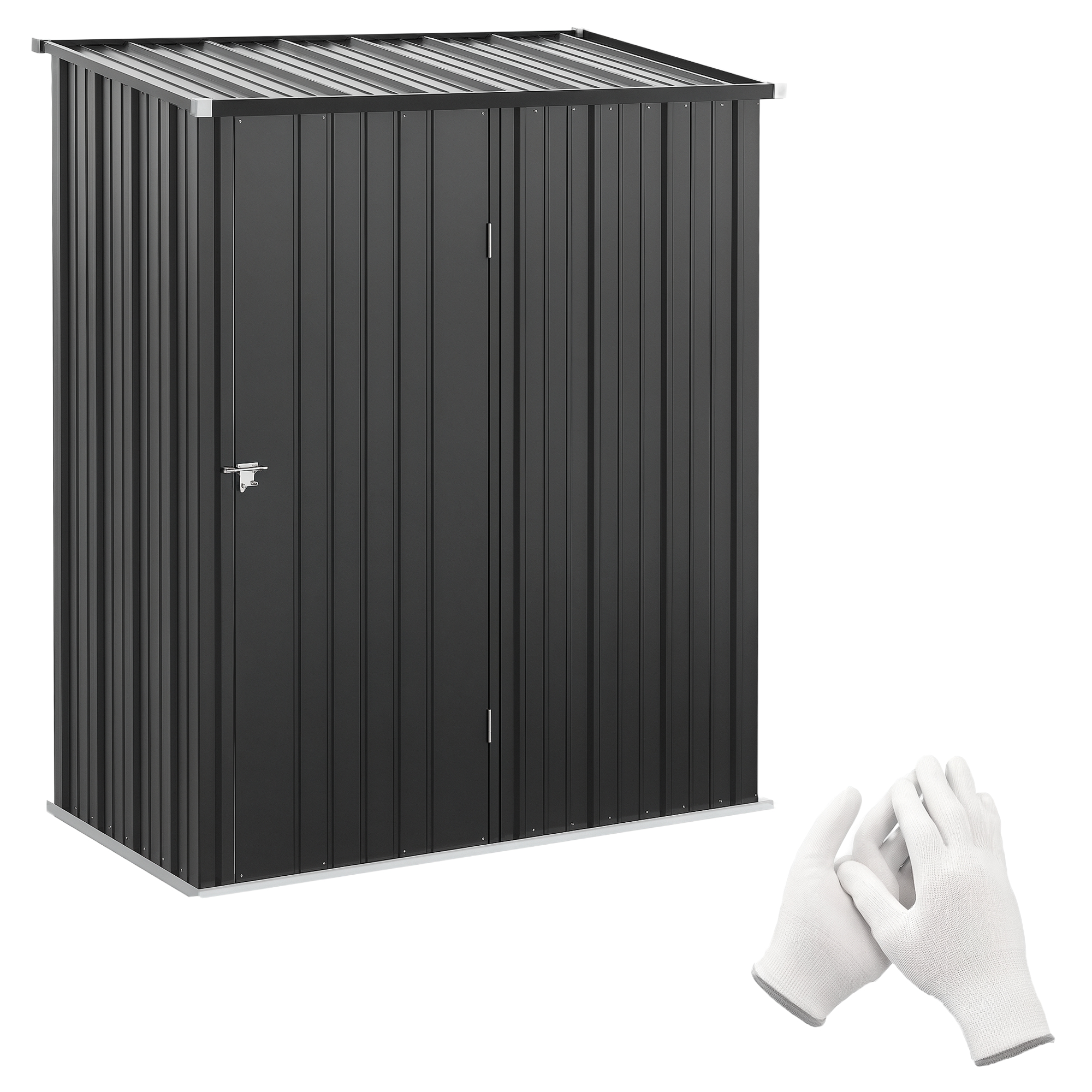 Outsunny Cobertizo de Jardín Exterior 1,34 m² 161,5x94,5x196 cm Caseta de Jardín Exterior Metálica con 1 Puerta y Cerradura para Almacenamiento de Herramientas para Patio Terraza Negro Carbón