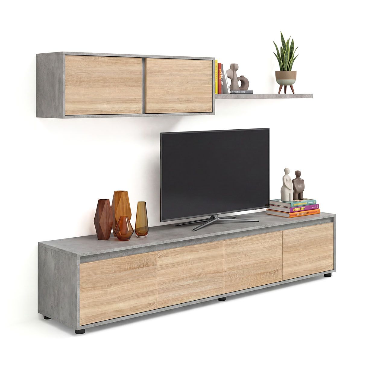 duehome - Salón con mueble de TV y estantería 200 cm Arlet