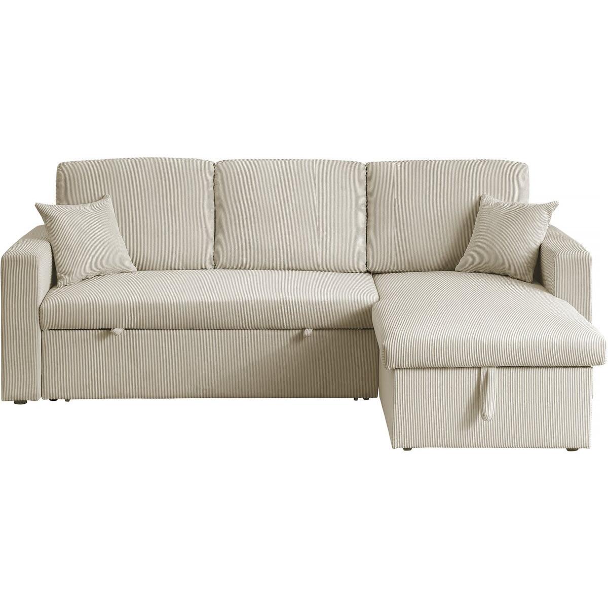 Habitat y Jardin - Sofá esquinero convertible de pana  - 3 asientos - Beige