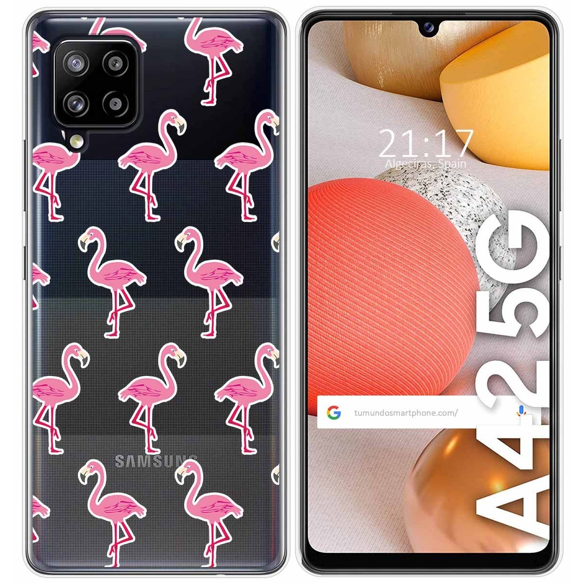 Tumundosmartphone Funda Gel Transparente para Samsung Galaxy A42 5G diseño Flamenco Dibujos
