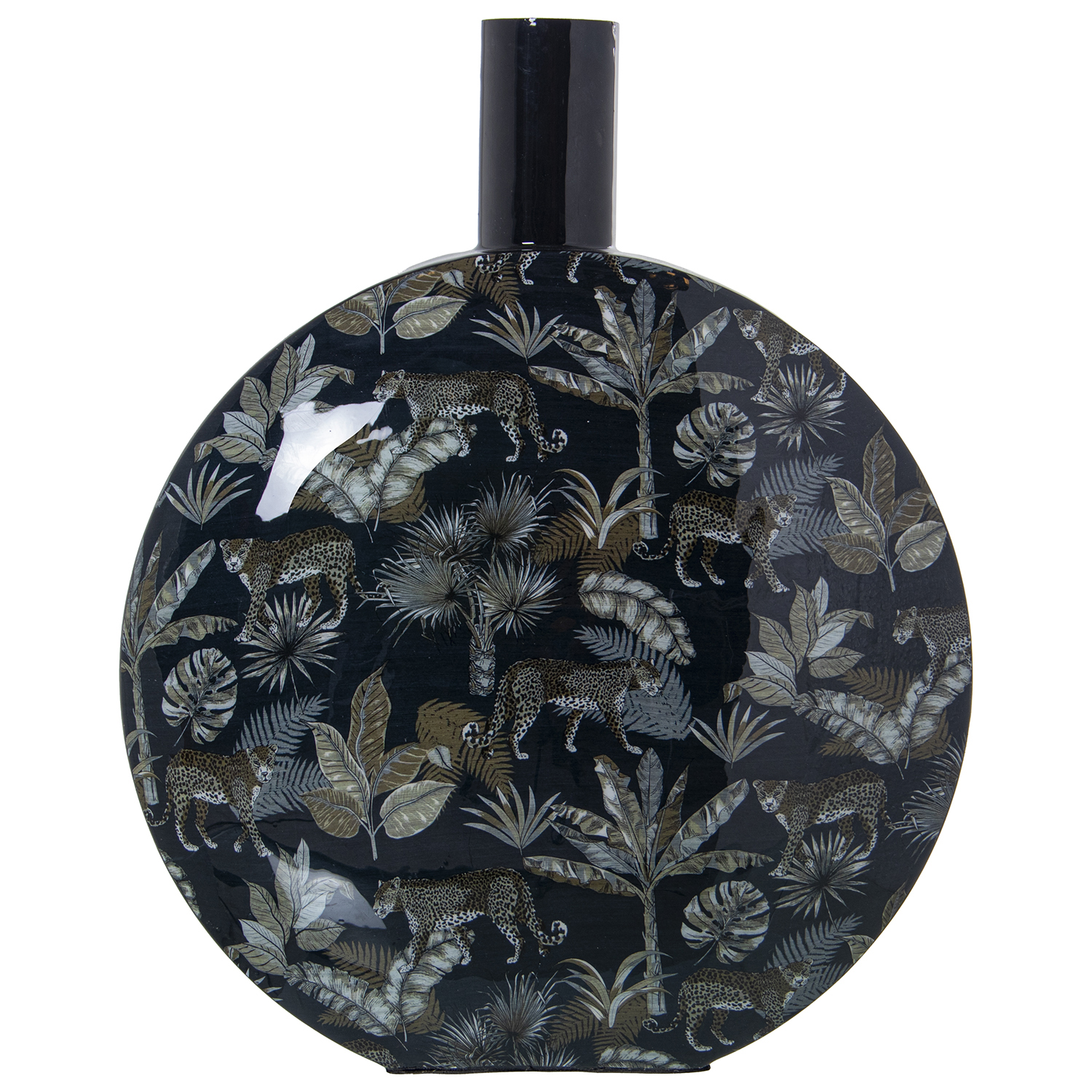 Jarron metal esmaltado leopardos 32x13x40cm
