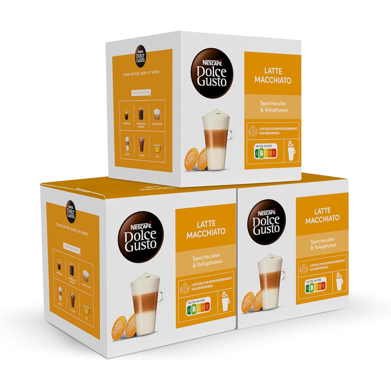NESCAFÉ Dolce Gusto Latte Macchiato - Cápsulas de Café, 48 Cápsulas (3 x 16) - Originales para cafeteras Dolce Gusto