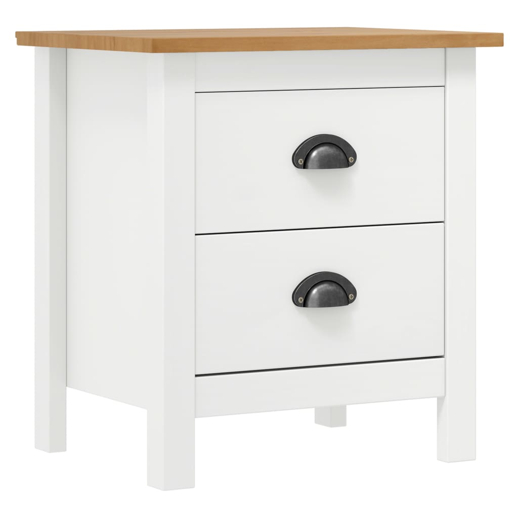 Vidaxl Mesita Noche Hill 2 Unidades Madera Maciza Pino 46x35x49,5 Cm Blanco, Gris, Blanco y Marrón para Salón, Estudio, Mesa Auxiliar Moderna